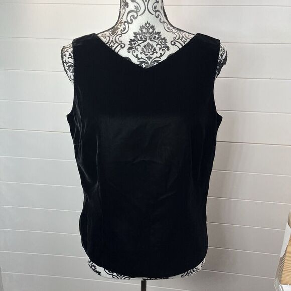 Talbots Vintage Black Velvet Shell Button Back Top 10 Victorian Goth Regency - Picture 1 of 11